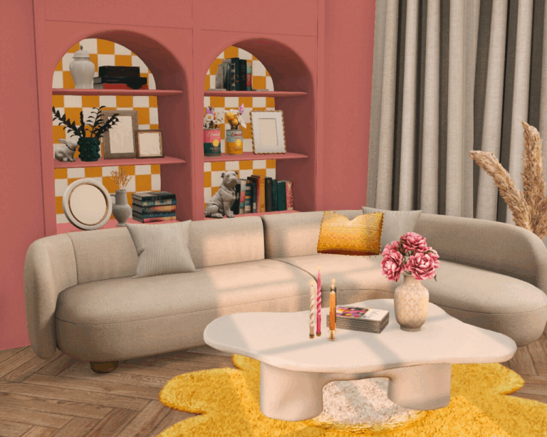 Interior: Pink and Mustard Waves